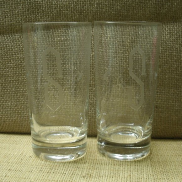 Vintage S initial Etched Glass Set of 4 - Picture 6 of 16